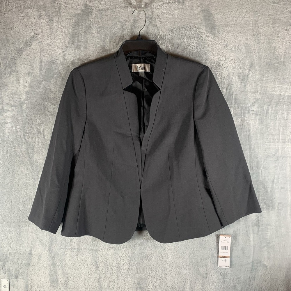 Le Suit Women's Blazer Jacket 12 Gray Notch Collar Career Office Formal NWT